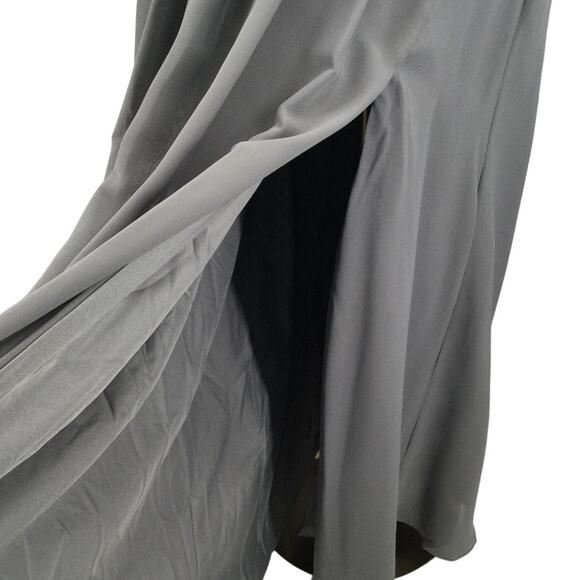 FORMAL PARTY SZ 10 L Charcoal Gray Pleated V-Neck A-Line Maxi Dress NWT B95 - Picture 3 of 9
